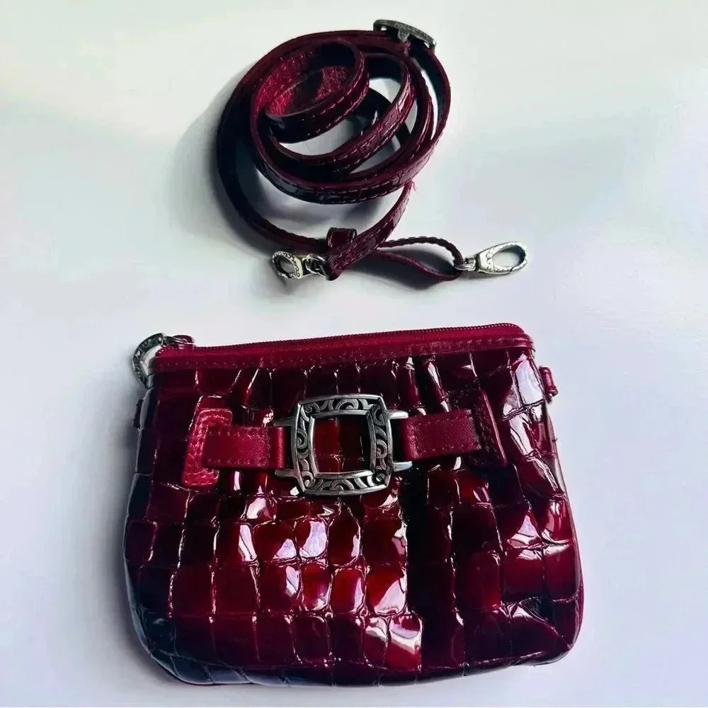 Nwot Brighton Patent Leather Croc Embossed Red/Burgundy Wallet Crossbody